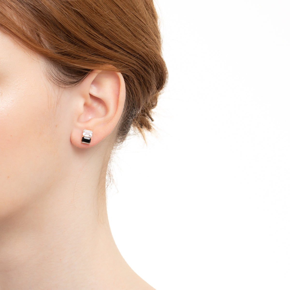 BIRD OF PARADISE Stud Earring Onyx & White Topaz