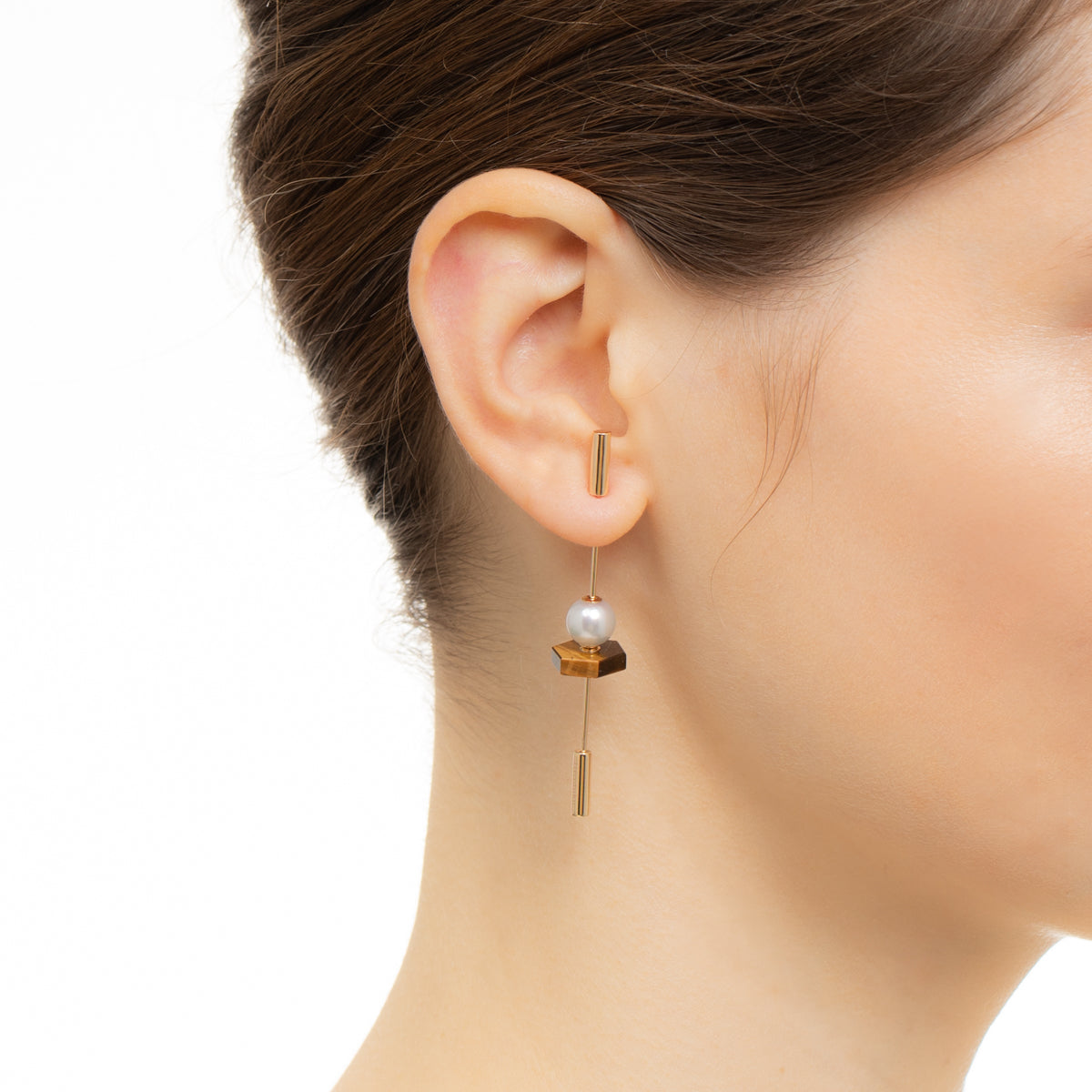 SPEAR Earring, Pearl & Tiger's Eye