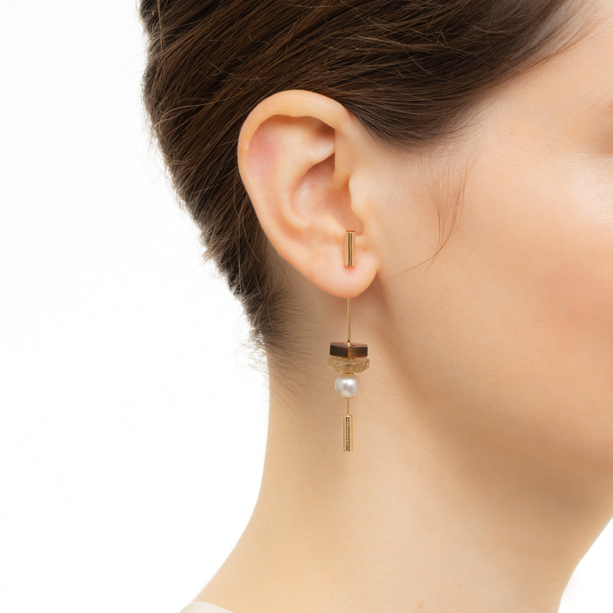 SPEAR Earring, Pearl & Tiger's Eye