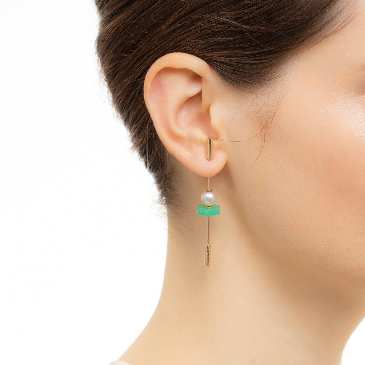 SPEAR Earring, Pearl & Chrysoprase