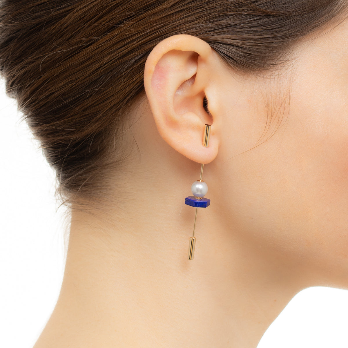 SPEAR Earring, Pearl & Lapis Lazuli