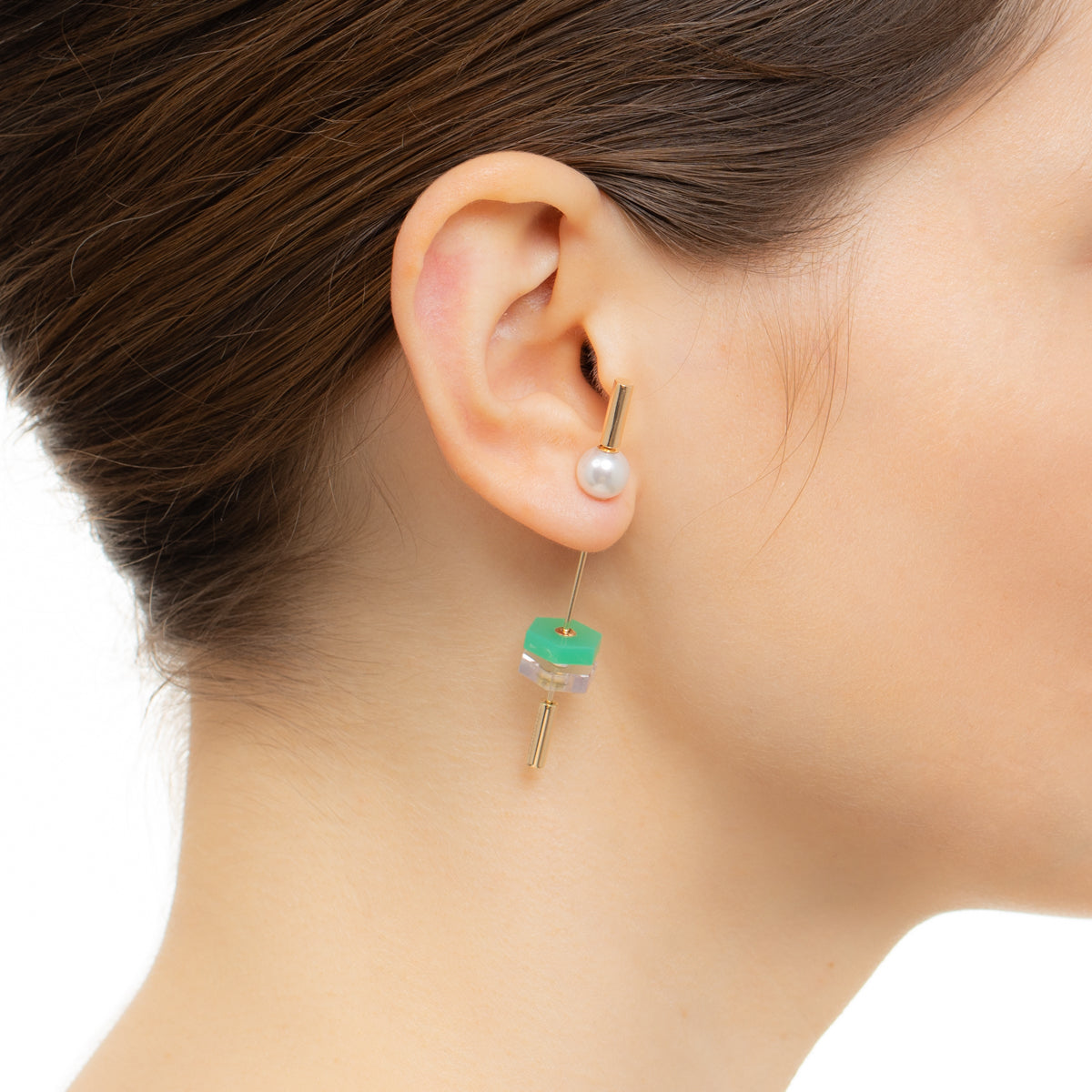 SPEAR Earring, Pearl & Chrysoprase