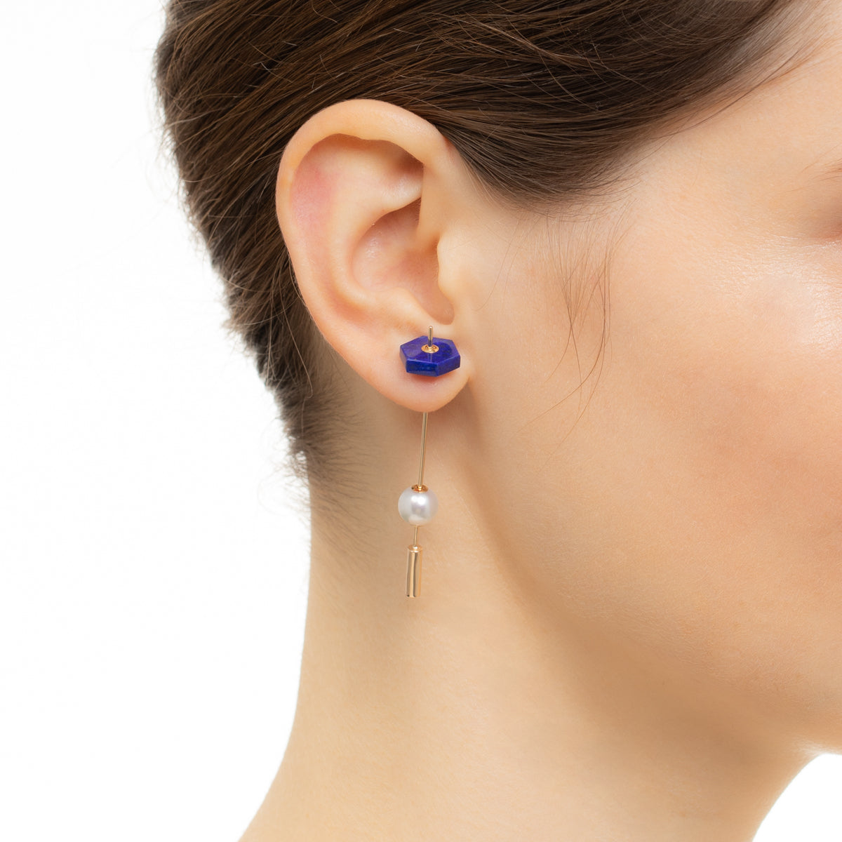 SPEAR Earring, Pearl & Lapis Lazuli