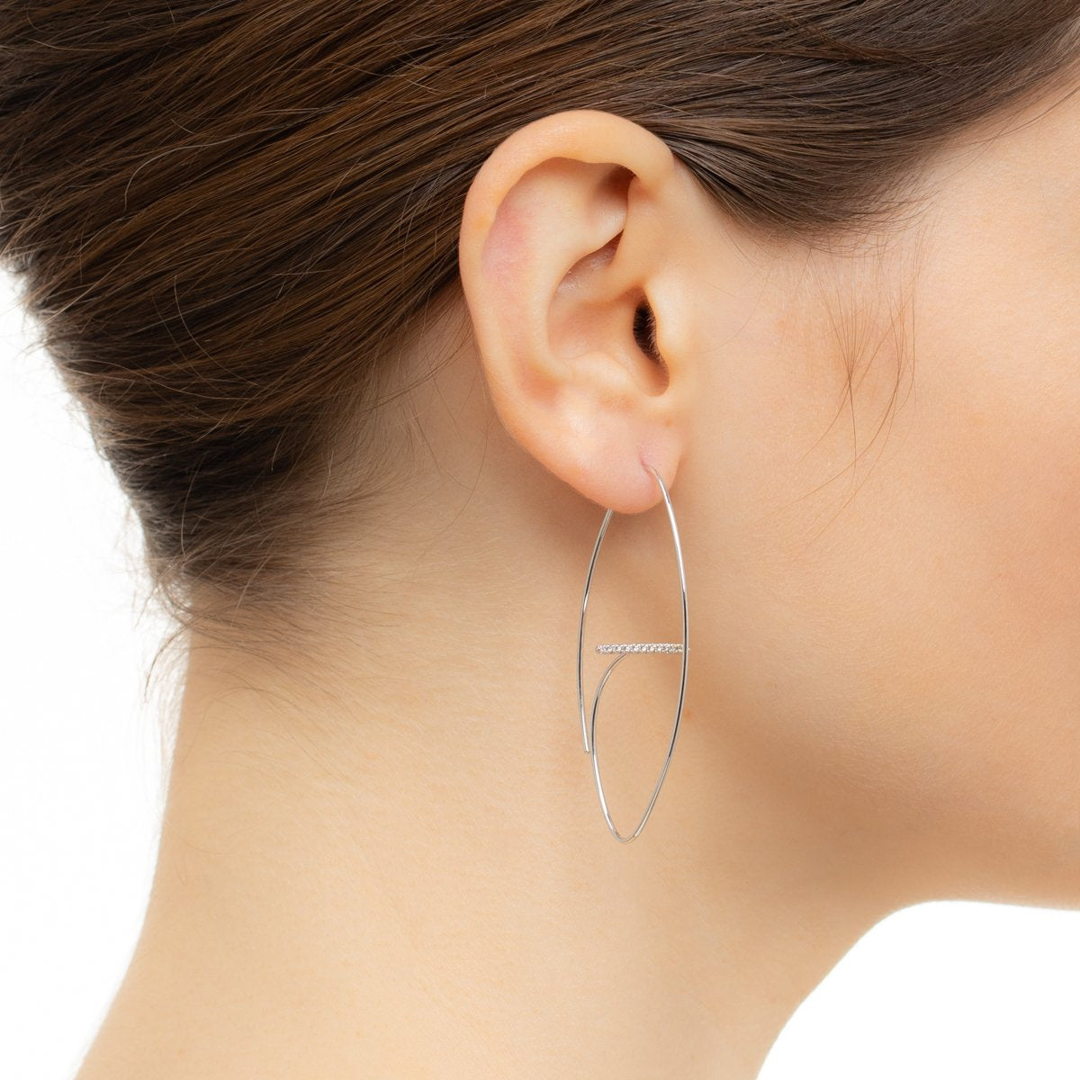 GOSSAMER Diamond Bar Floating Oval Earring Large size