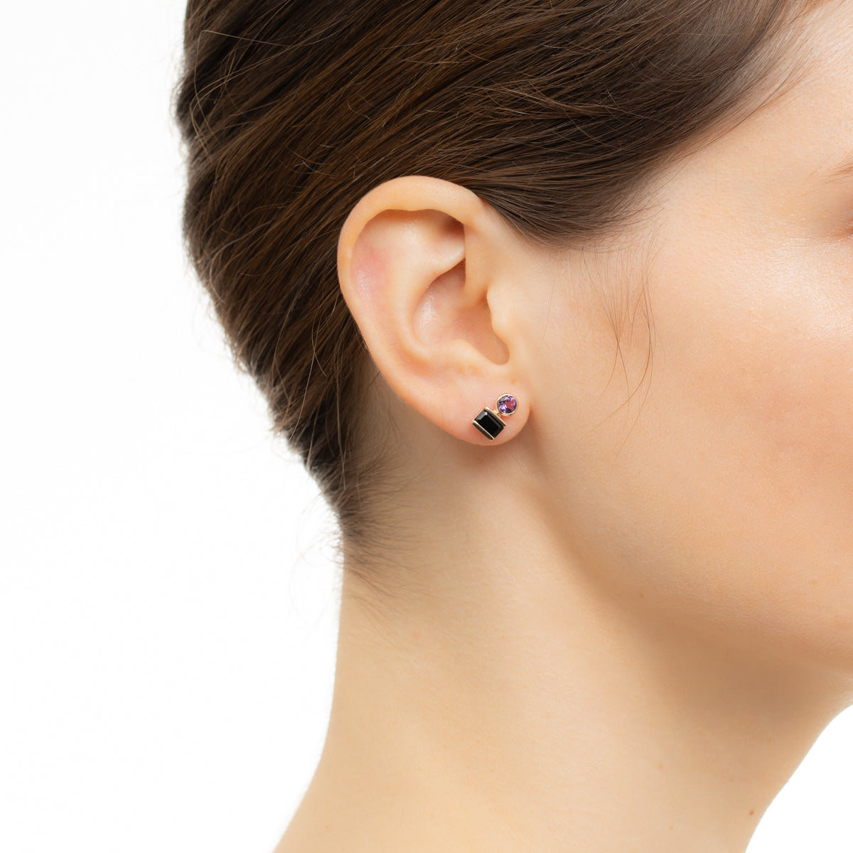 BIRD OF PARADISE Stud Earring Onyx & Amethyst