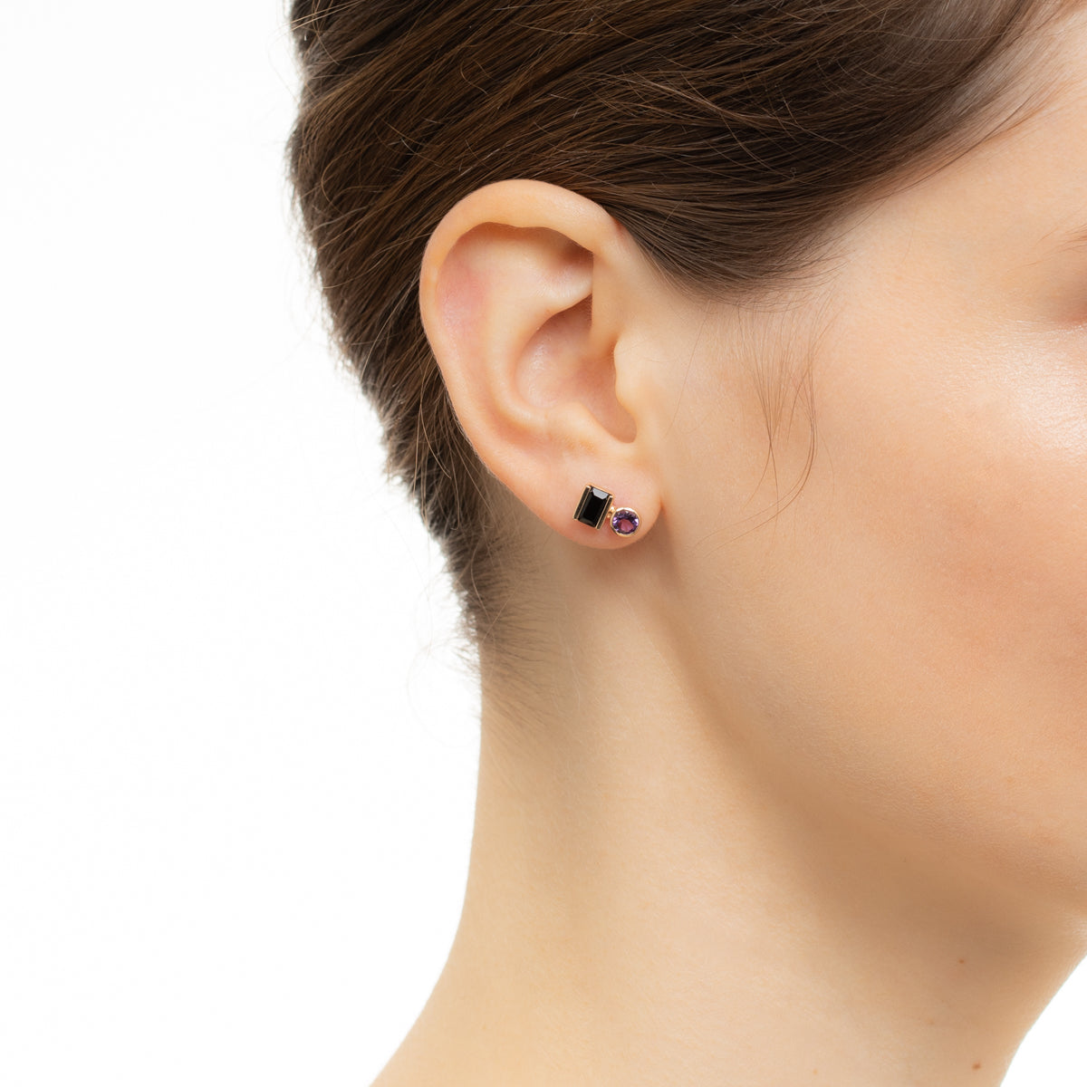 BIRD OF PARADISE Stud Earring Onyx & Amethyst