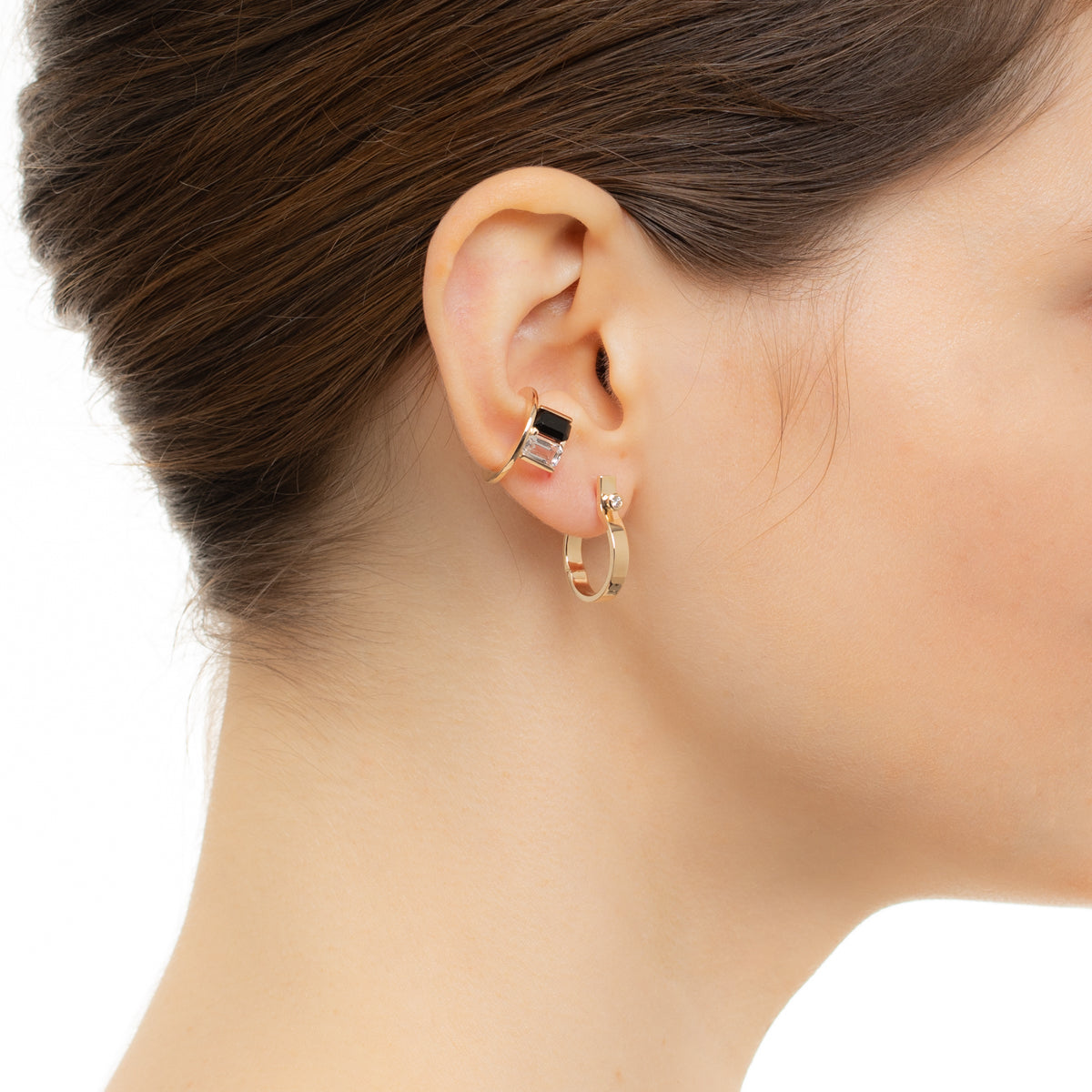 BIRD OF PARADISE Ear Cuff Onyx & White Topaz