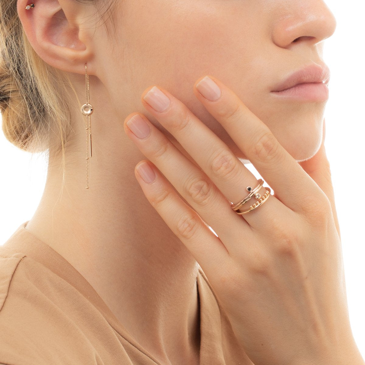 18K BIRD OF PARADISE Double Stone Earring White and Black Diamond