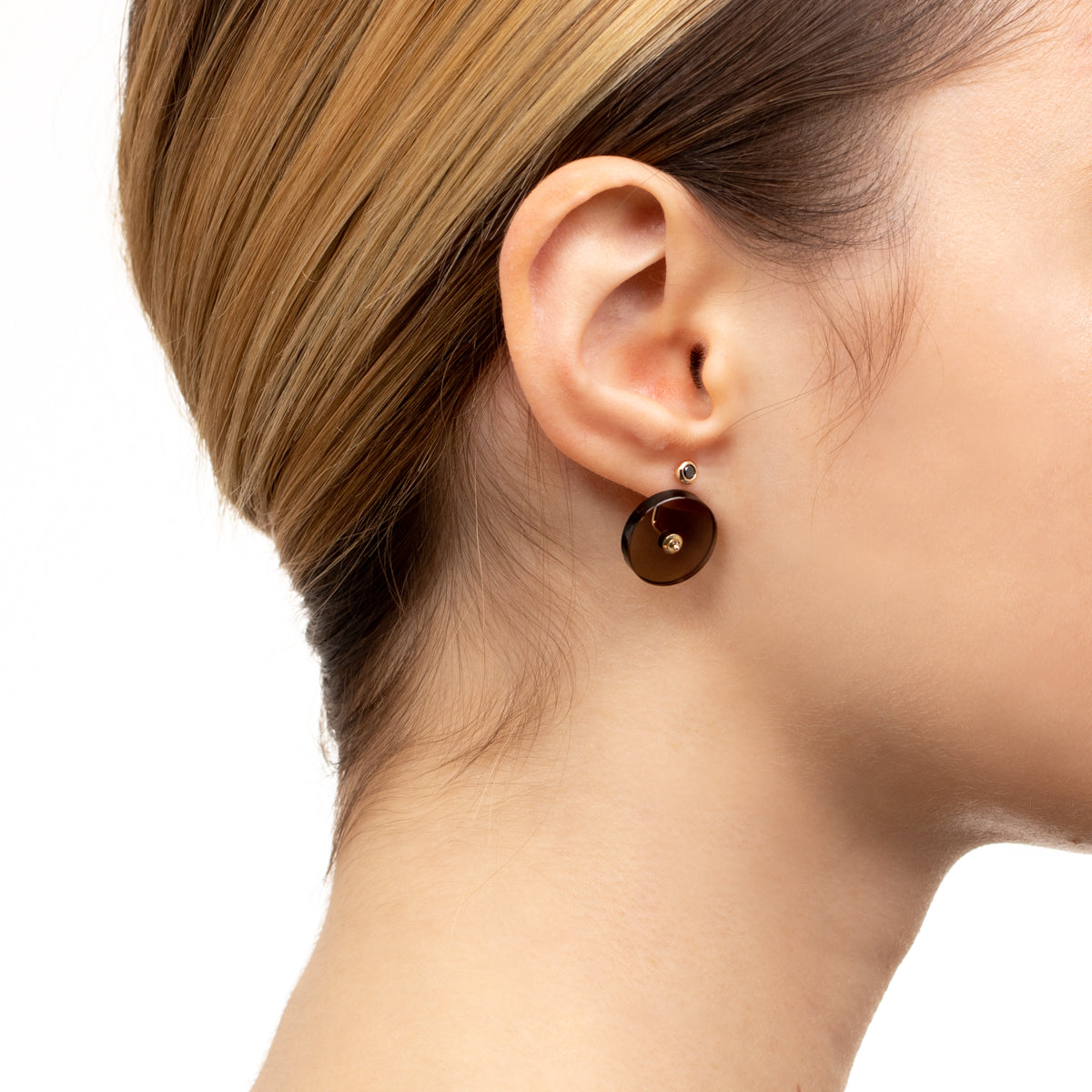 ORBITAL Black Diamond Earring with Smoky Quartz Back