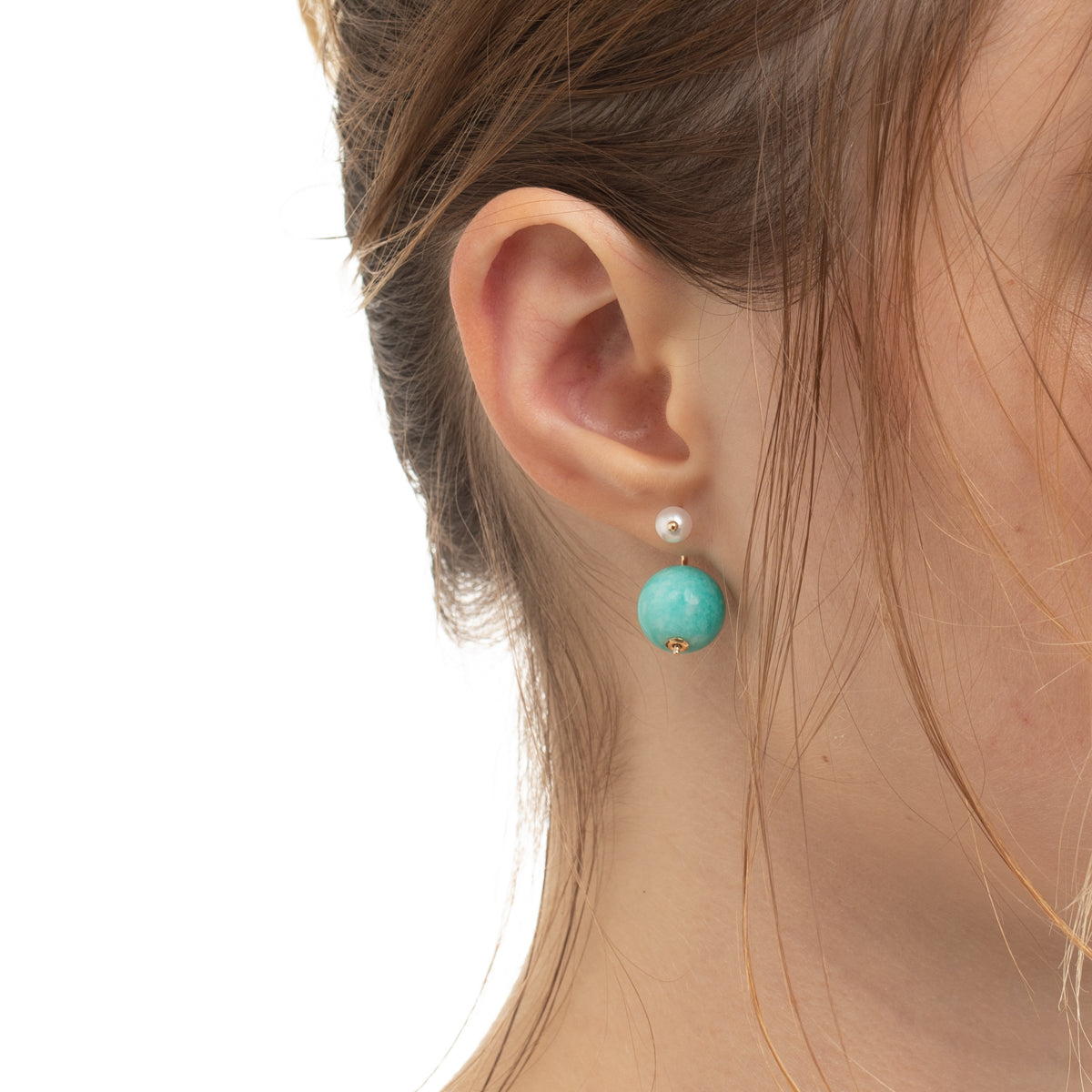 BUMBLE BEE Pearl Earring w/ Amazonite Backing