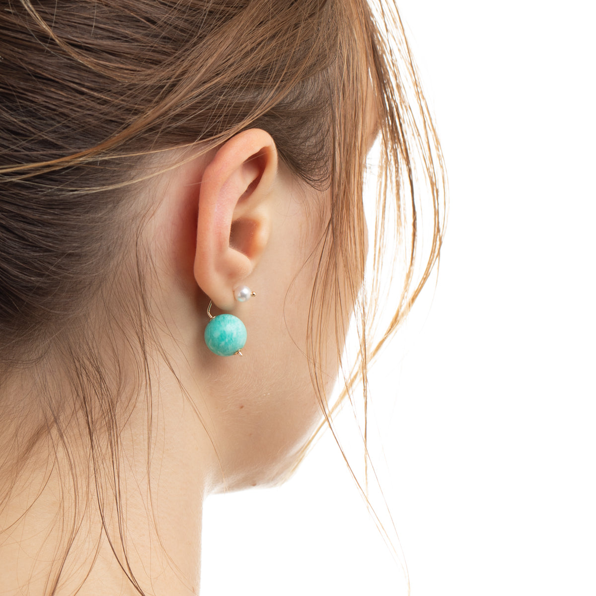 BUMBLE BEE Pearl Earring w/ Amazonite Backing