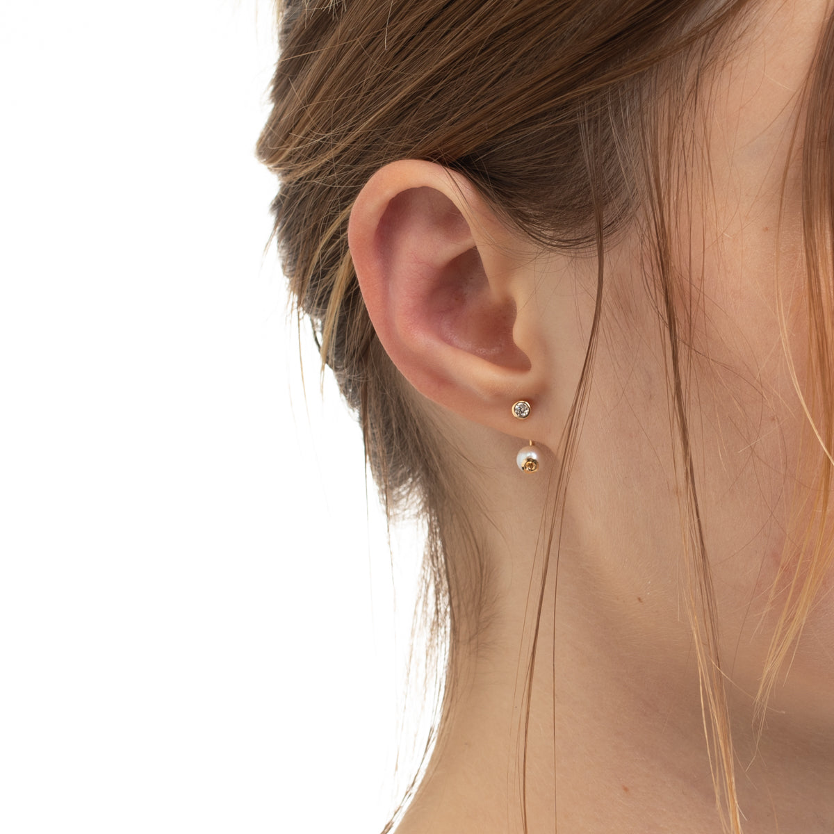BUMBLE BEE Diamond Earring w/ Akoya Pearl Backing
