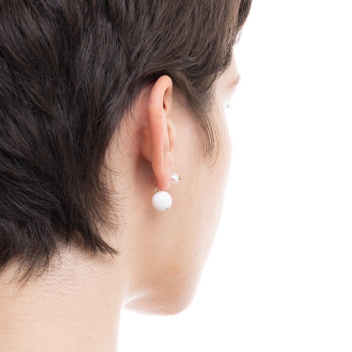 BELUGA Diamond Pearl Earring with White Agate Backing