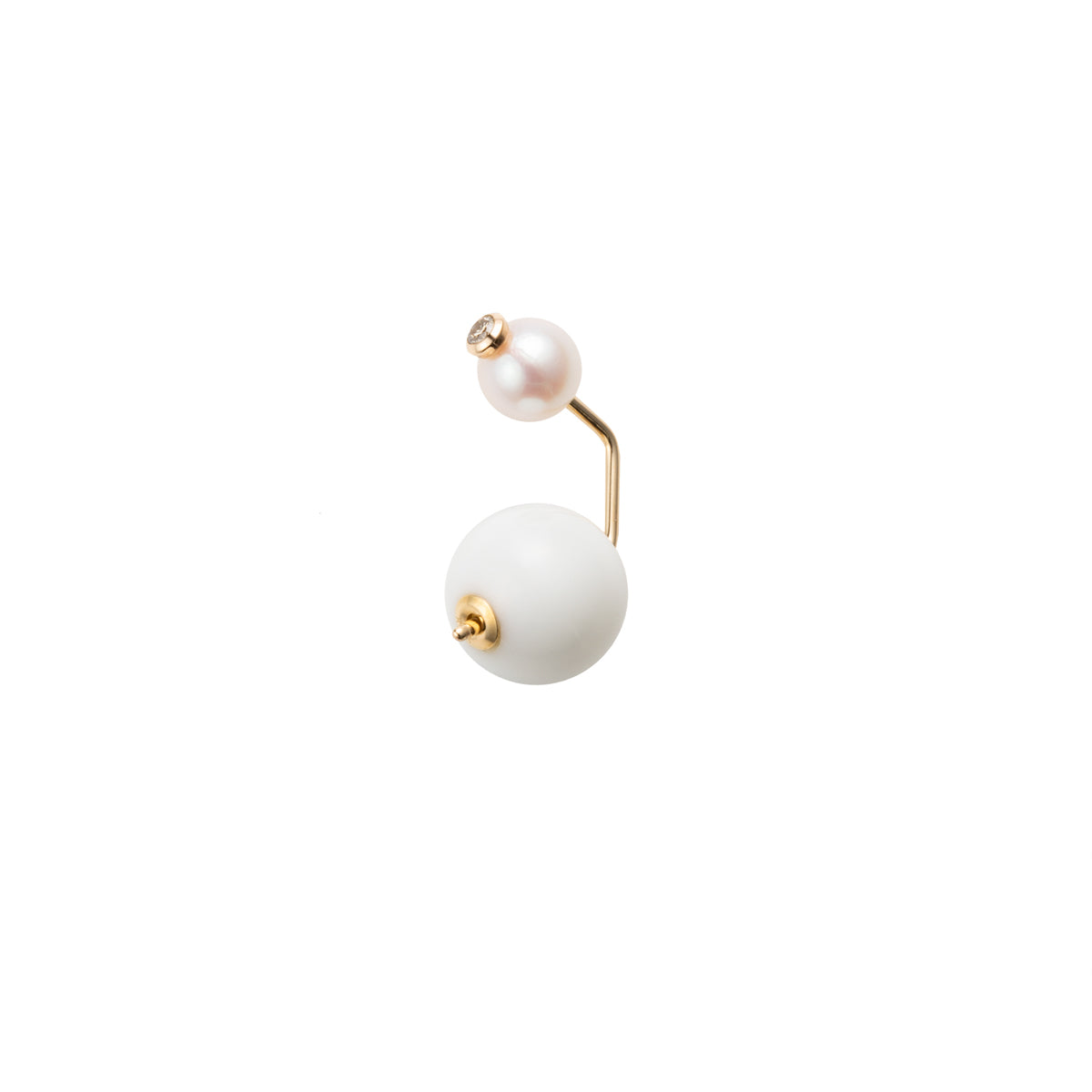 BELUGA Diamond Pearl Earring with White Agate Backing