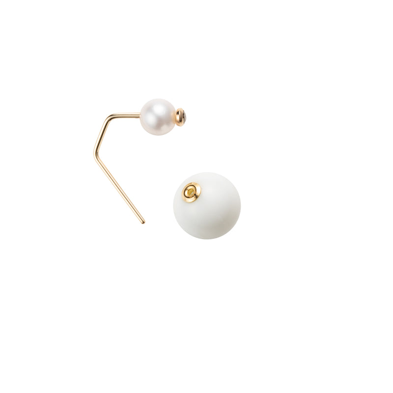"Bumble Bee" Diamond Pearl Earring with White Agate Backing