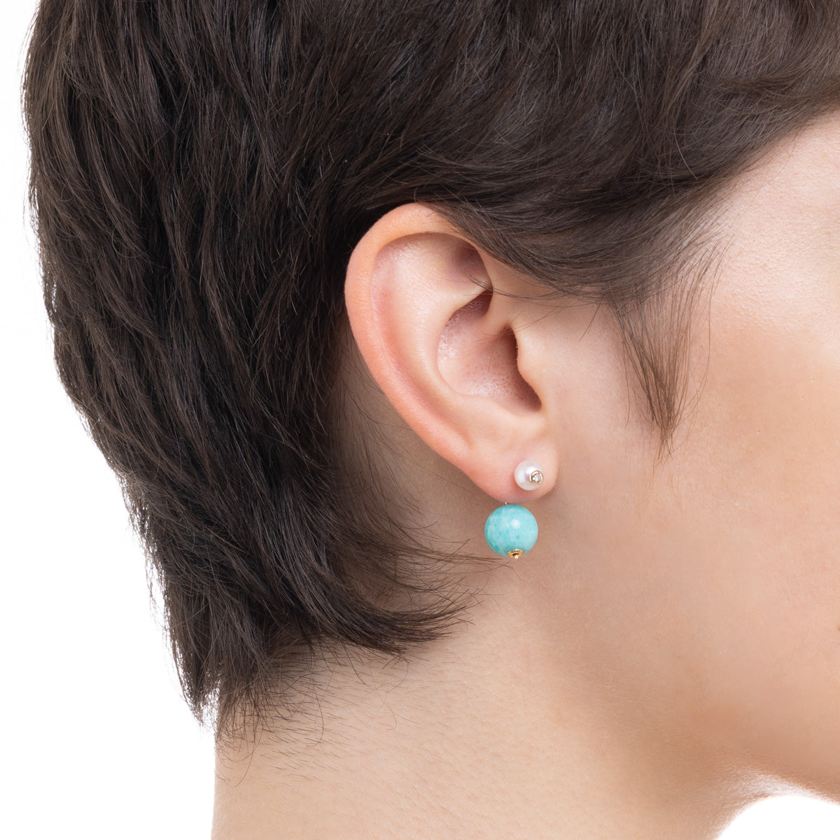 BELUGA Diamond Pearl Earring with Amazonite Backing