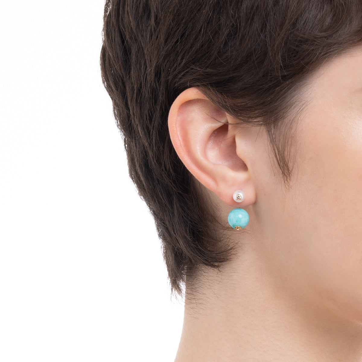 BELUGA Diamond Pearl Earring with Amazonite Backing
