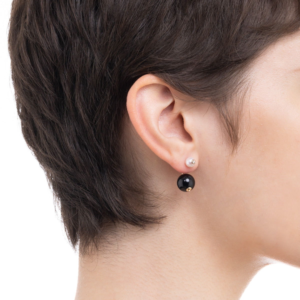 BELUGA Diamond Pearl Earring with Onyx Backing