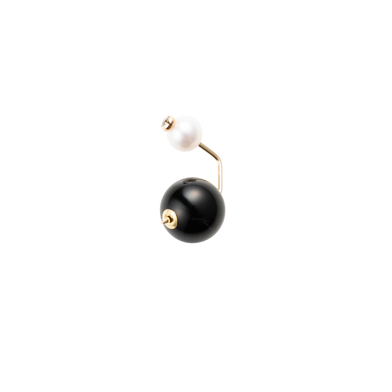 "Bumble Bee" Diamond Pearl Earring with Onyx Backing