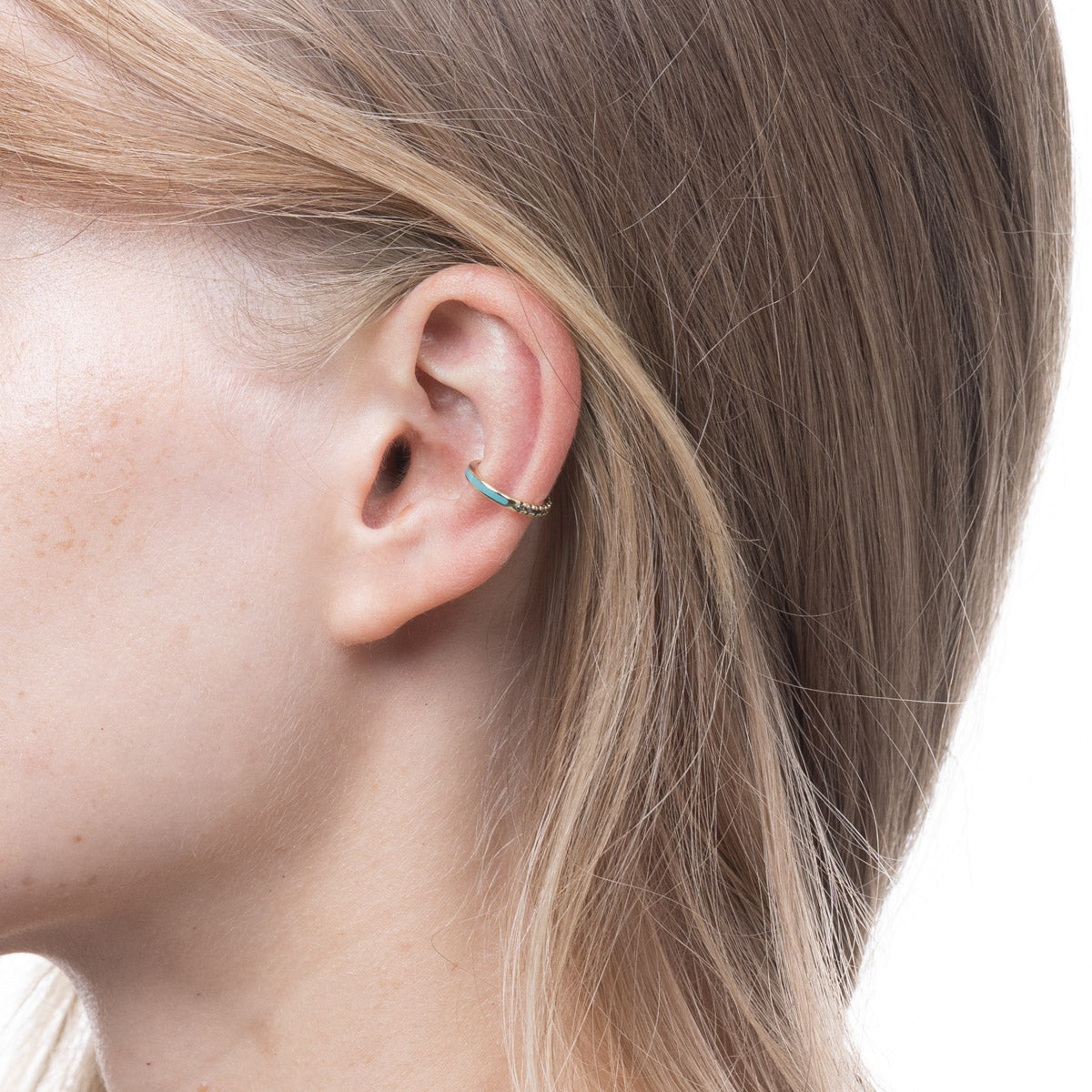 BIRD OF PARADISE Black Diamond Ear Cuff in Izmir Blue