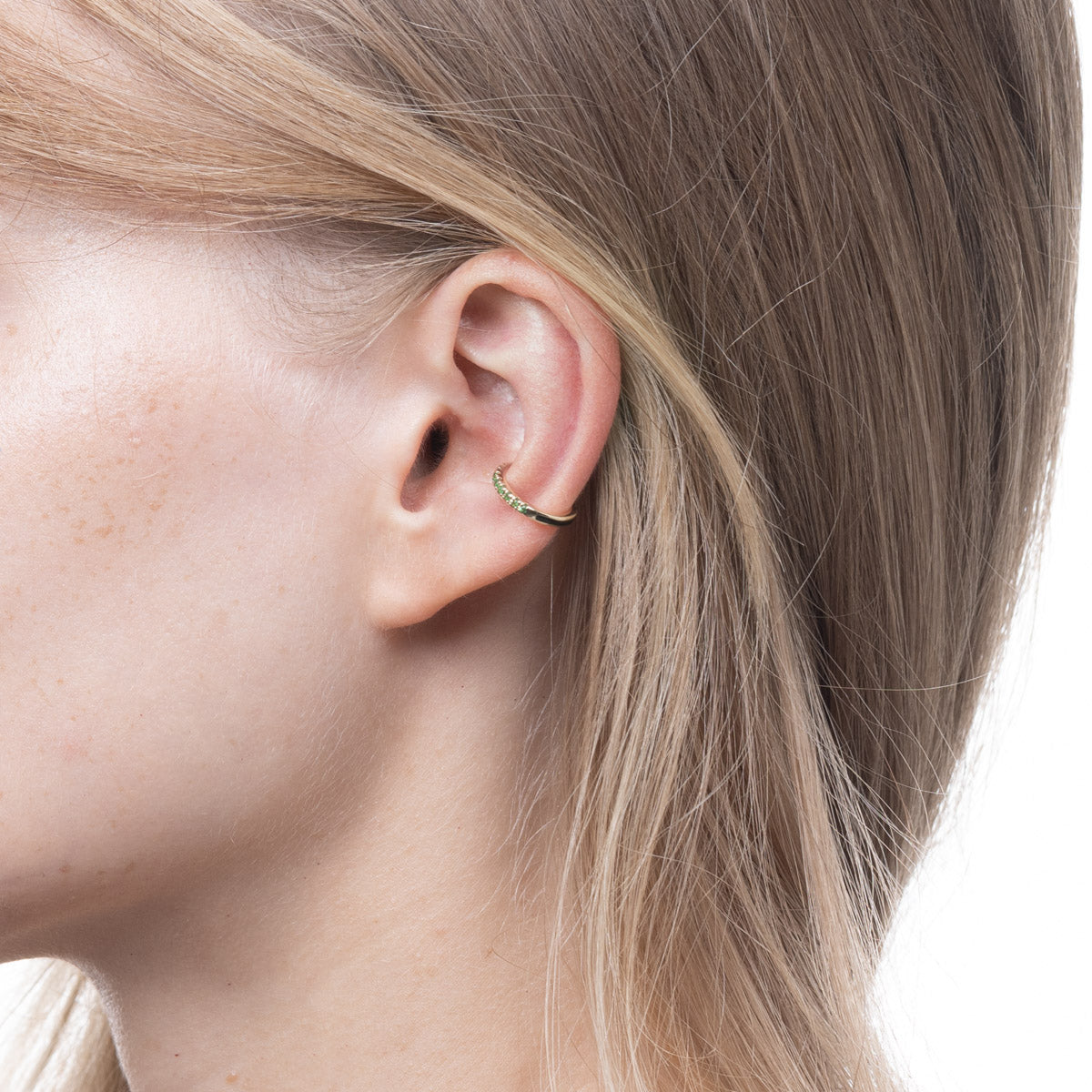 BIRD OF PARADISE Green Garnet Ear Cuff in Jet Black