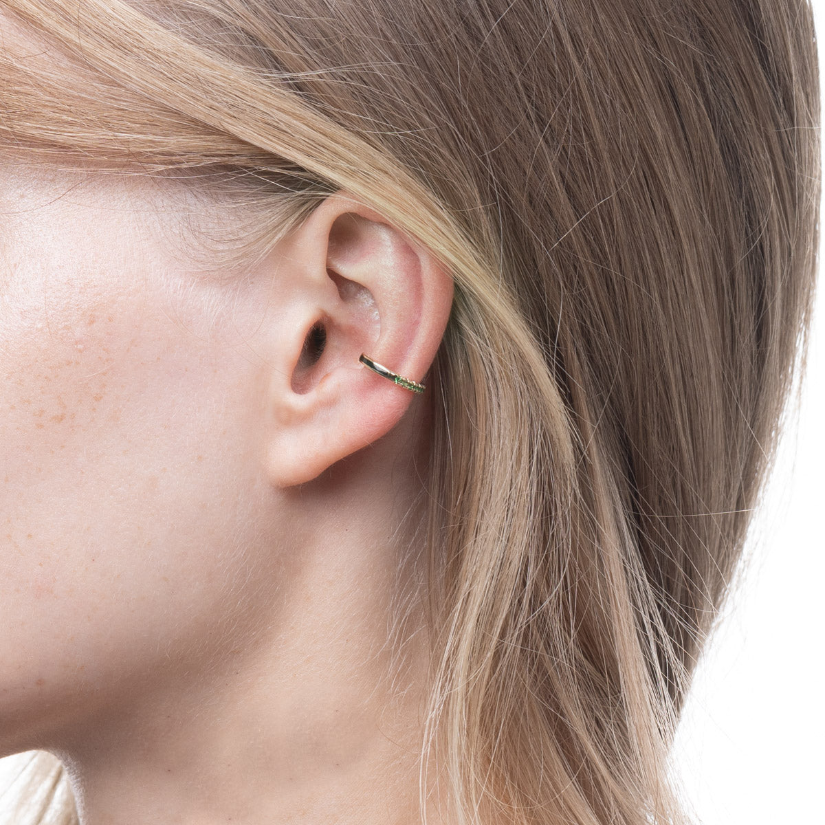 BIRD OF PARADISE Green Garnet Ear Cuff in Jet Black