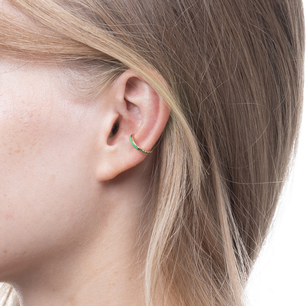 BIRD OF PARADISE Green Garnet Ear Cuff in Chameleon Green