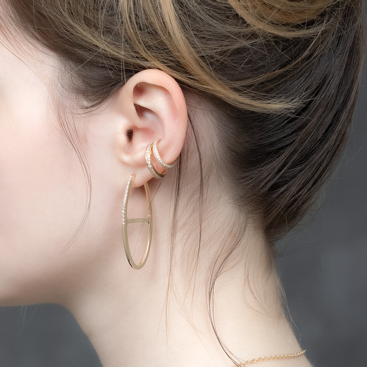 18K ALL ABOUT BASICS 3-Row Pavé Diamond Ear Cuff Small size