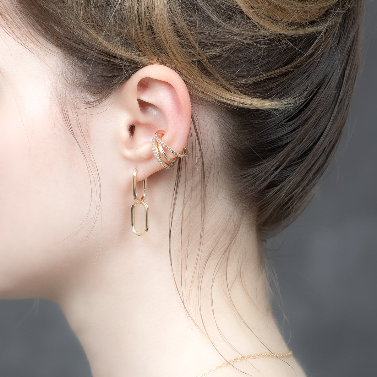 18K DUNE Oblong Hoop Earrings Small size