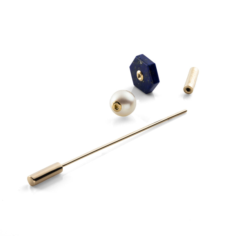 "Spear" Earring, Pearl & Lapis Lazuli