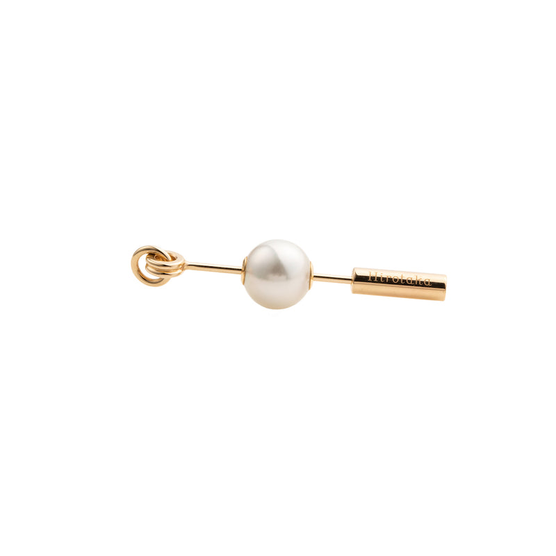 "Mini Spear" Gold Circle Earring, Pearl