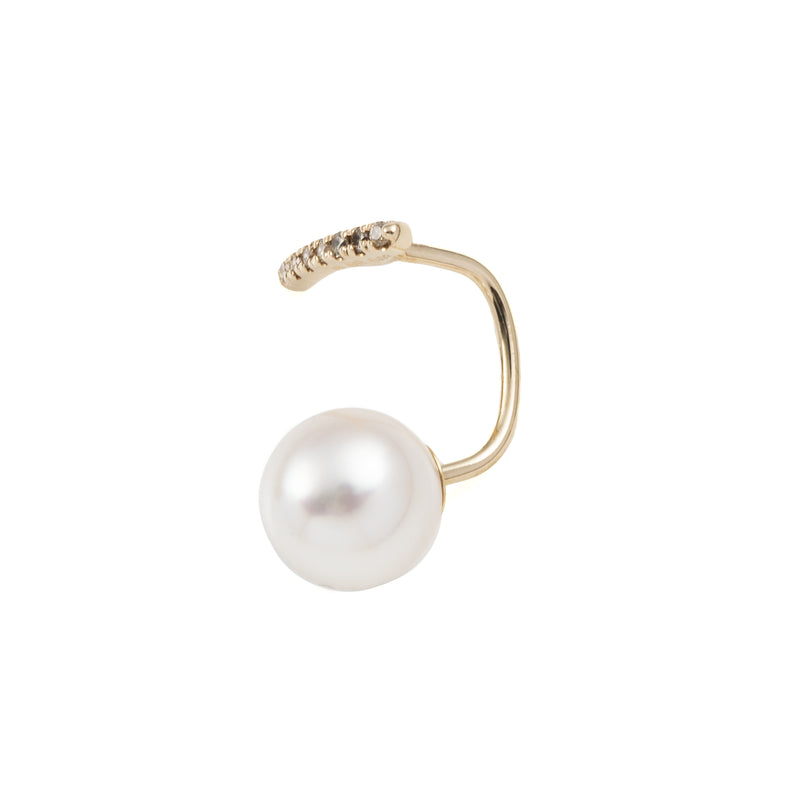 Diamond Short Bar Earring with Pearl Backing