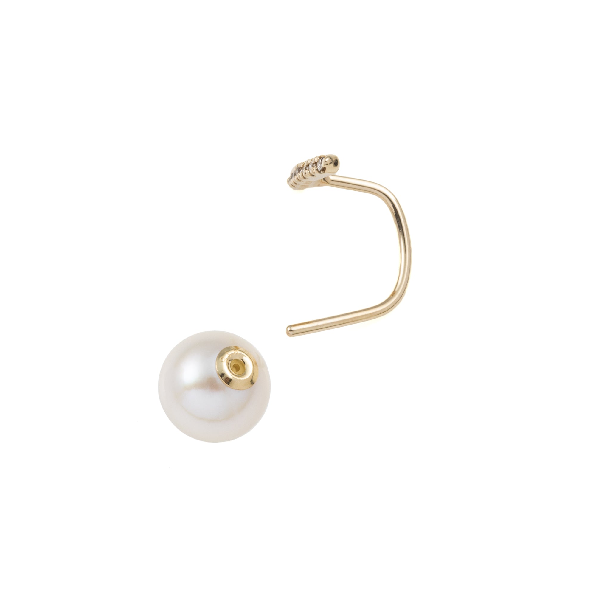 Diamond Short Bar Earring with Pearl Backing