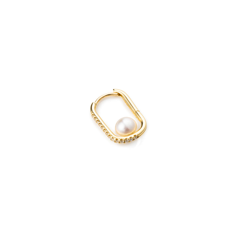 18k "Manhattan" Akoya Pearl Diamond Oblong Huggie Earring L size
