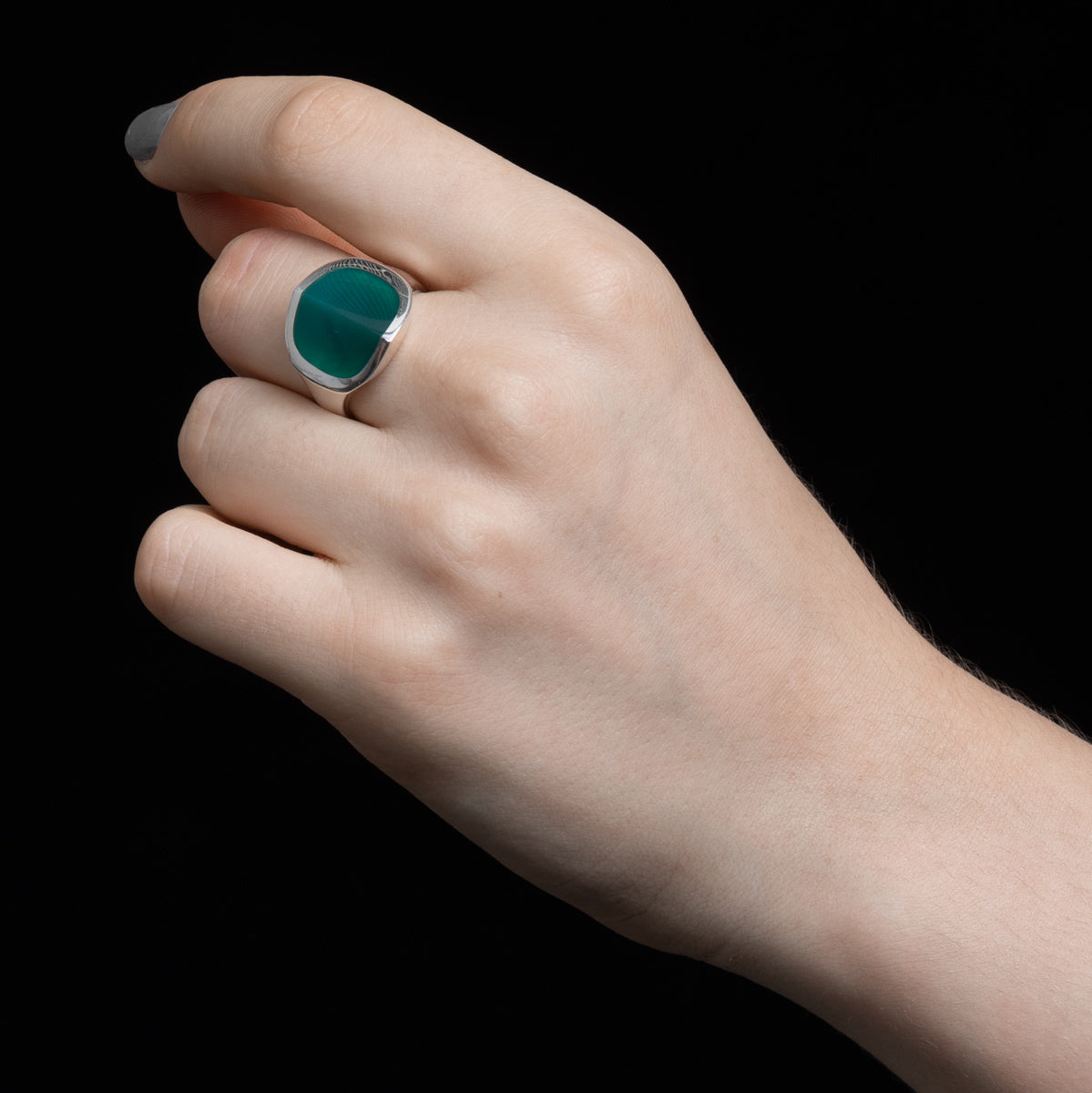 【Made-To-Order】EQUINOX-Pyramid Green Agate Ring Medium size