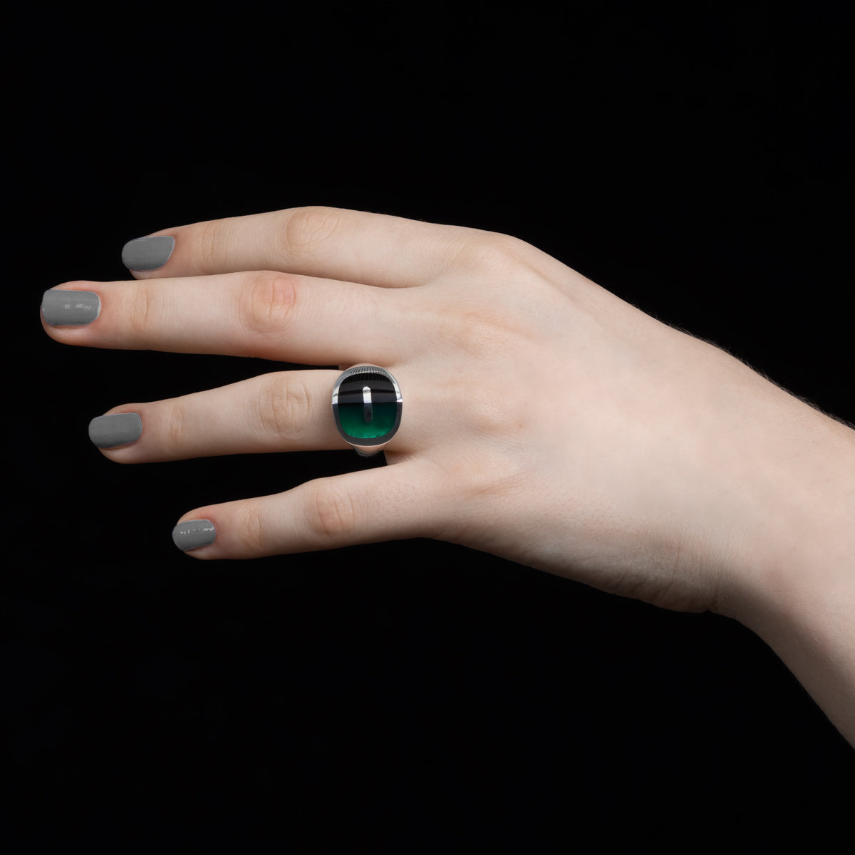 【Made-To-Order】EQUINOX-Pyramid Onyx Green Agate Ring