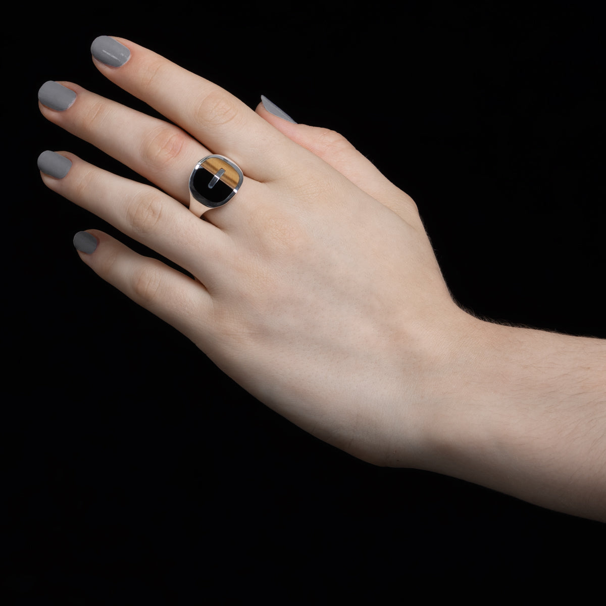 【Made-To-Order】EQUINOX-Pyramid Onyx Tiger's Eye Ring