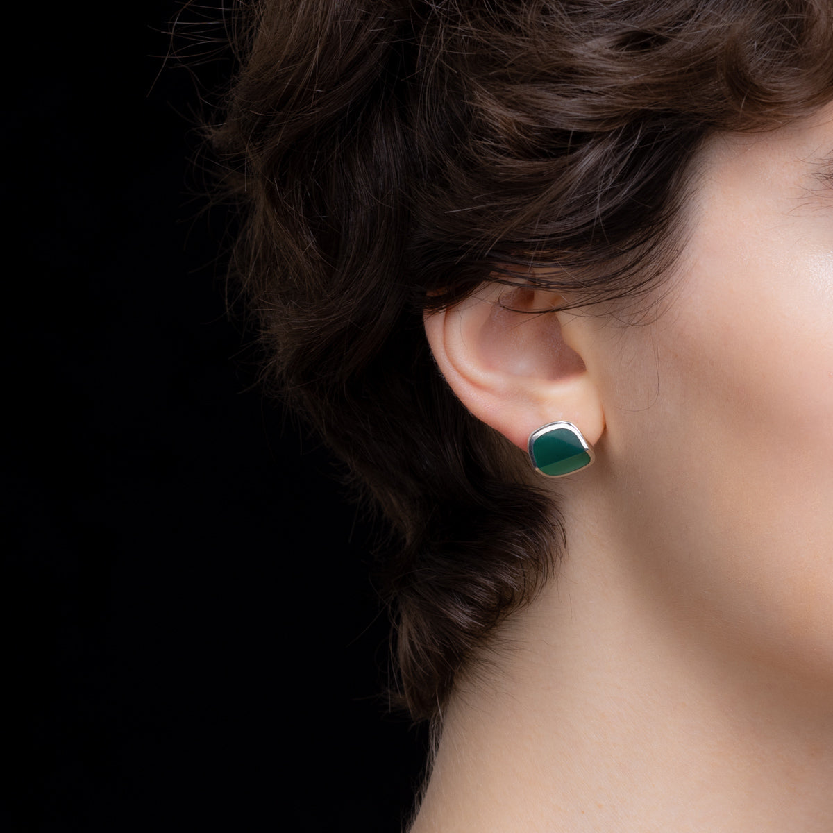 EQUINOX-Pyramid Green Agate Earring