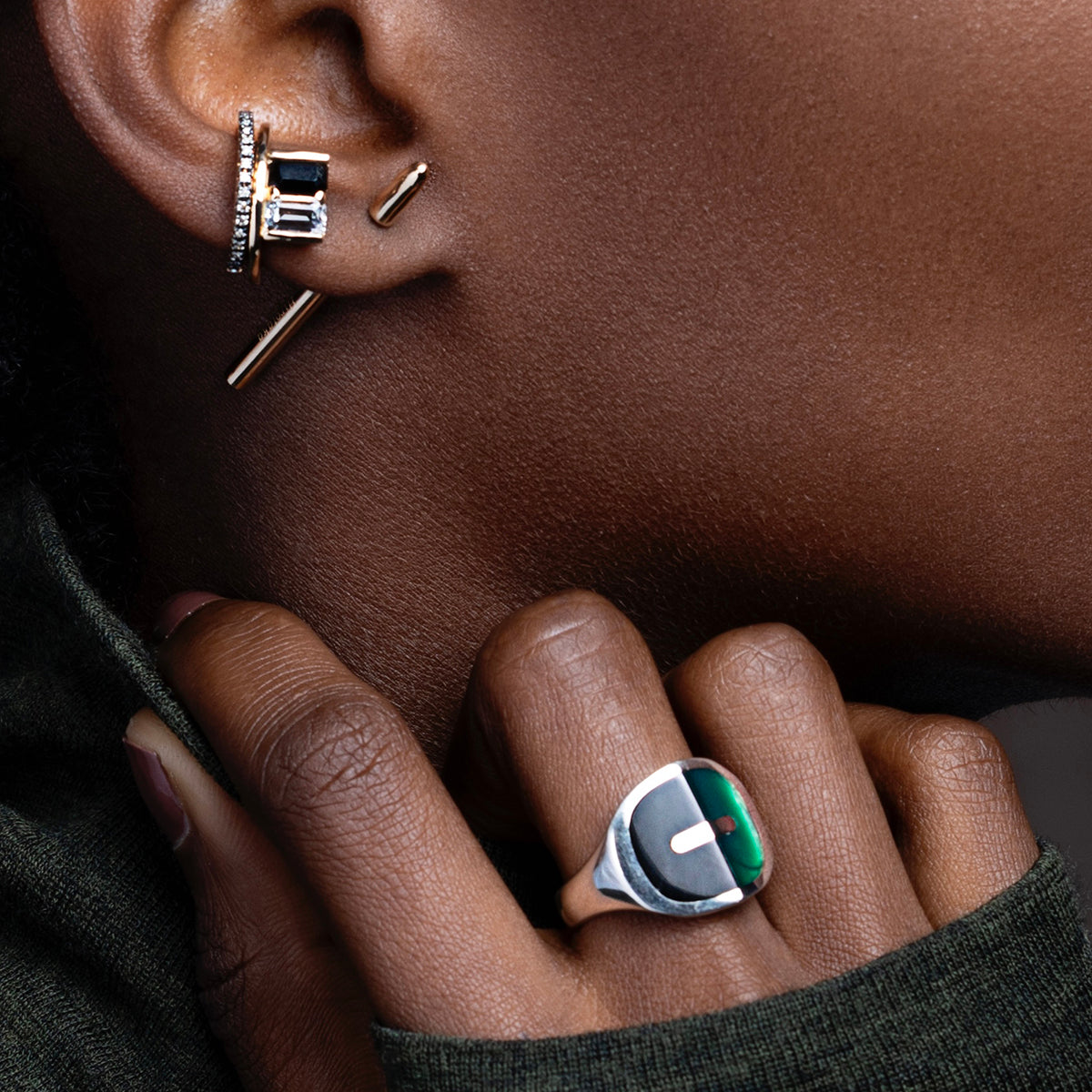 アクセサリー ONYX PYLITE MIX LIMITED 2015 RING EQUINOX-Pyramid Onyx Green Agate Ring