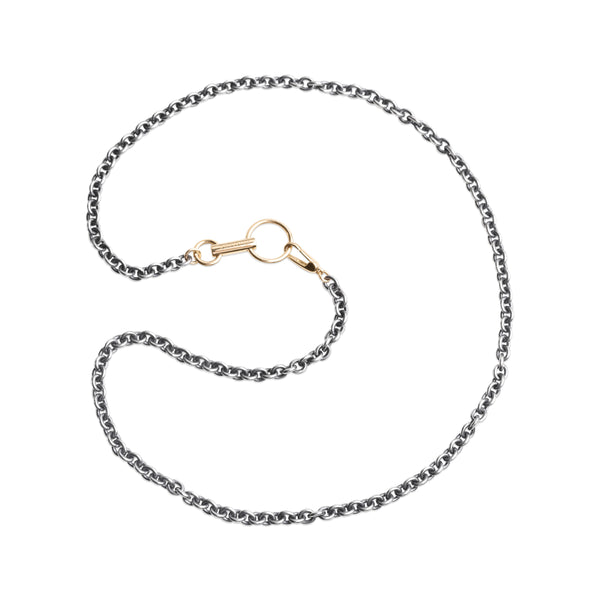18k Double Charm Oxidized Silver Chain Necklace