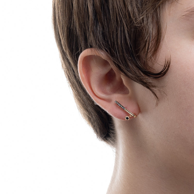"Drosera" Black and White Diamond Earring for Right ear