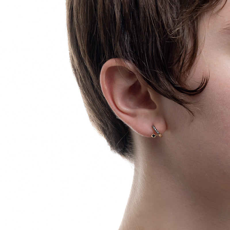 "Drosera" Black and White Diamond Earring for Right ear