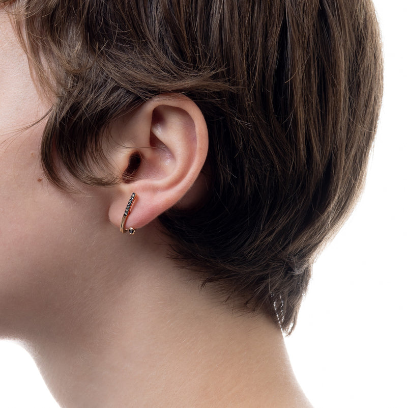 "Drosera" Black and White Diamond Earring for Left ear