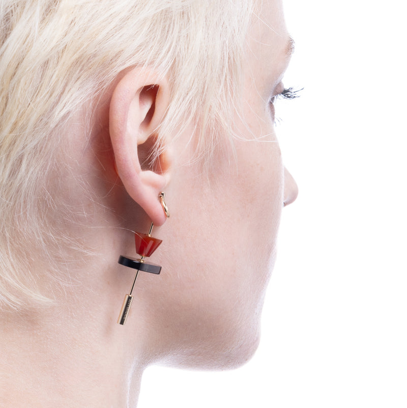 "Spear" Door Knocker Earring  Large size, Smoky Quartz & Carnelian