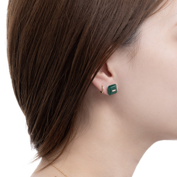 【Available from March 5】BIRD OF PARADISE Naked Square Stone Stud Earring, Green Agate