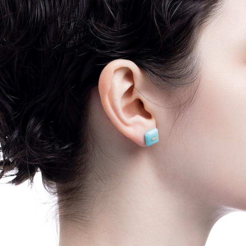 【Available from March 5】BIRD OF PARADISE Naked Square Stone Stud Earring, Amazanite