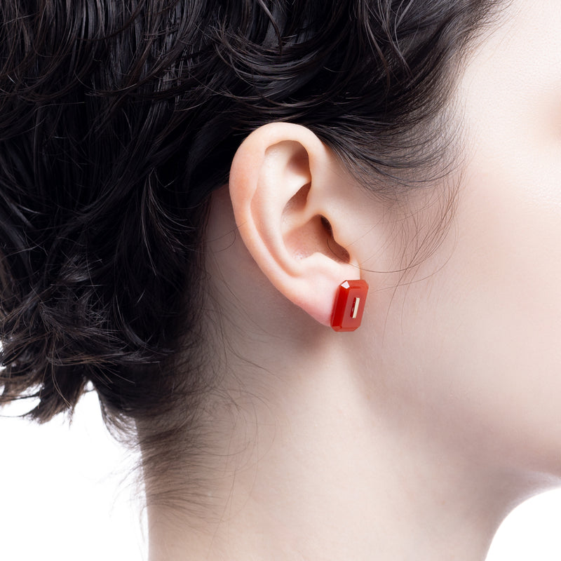 BIRD OF PARADISE Naked Rectangle Stone Stud Earring, Carnelian