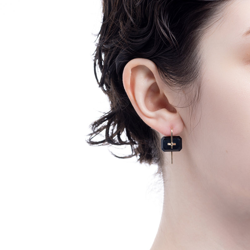 【Available from March 5】BIRD OF PARADISE Naked Rectangle Stone Hook Earring, Blue Tiger Eye