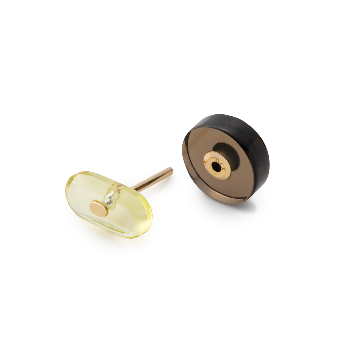 BIRD OF PARADISE Oblong Bird's Eye  Earring, Lemon Quartz Smorky Quartz