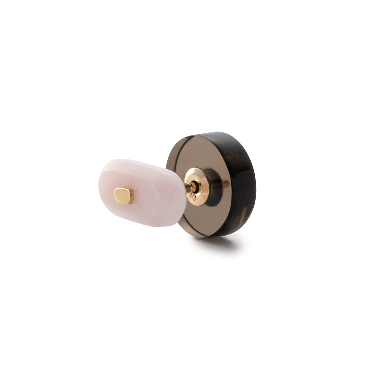 BIRD OF PARADISE Oblong Bird's Eye  Earring, Pink Opal Smorky Quartz